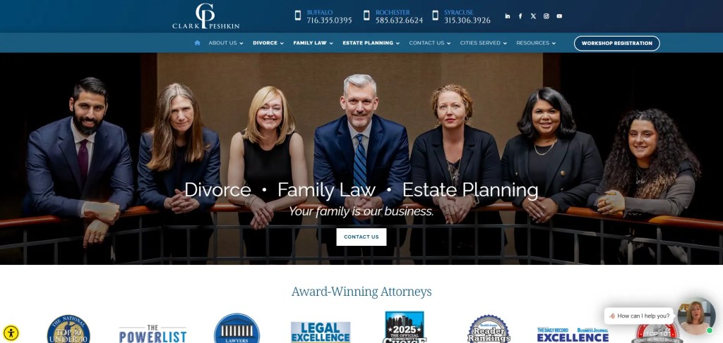 Clark Peshkin law firm homepage hero image supporting a local SEO case study for Buffalo, Rochester, and Syracuse, NY.