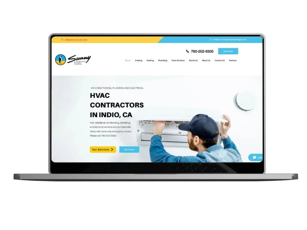 Sunny HVAC contractor website on a laptop screen